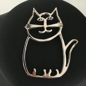 Vintage Solid Sterling Silver Cat Brooch Pin MINT